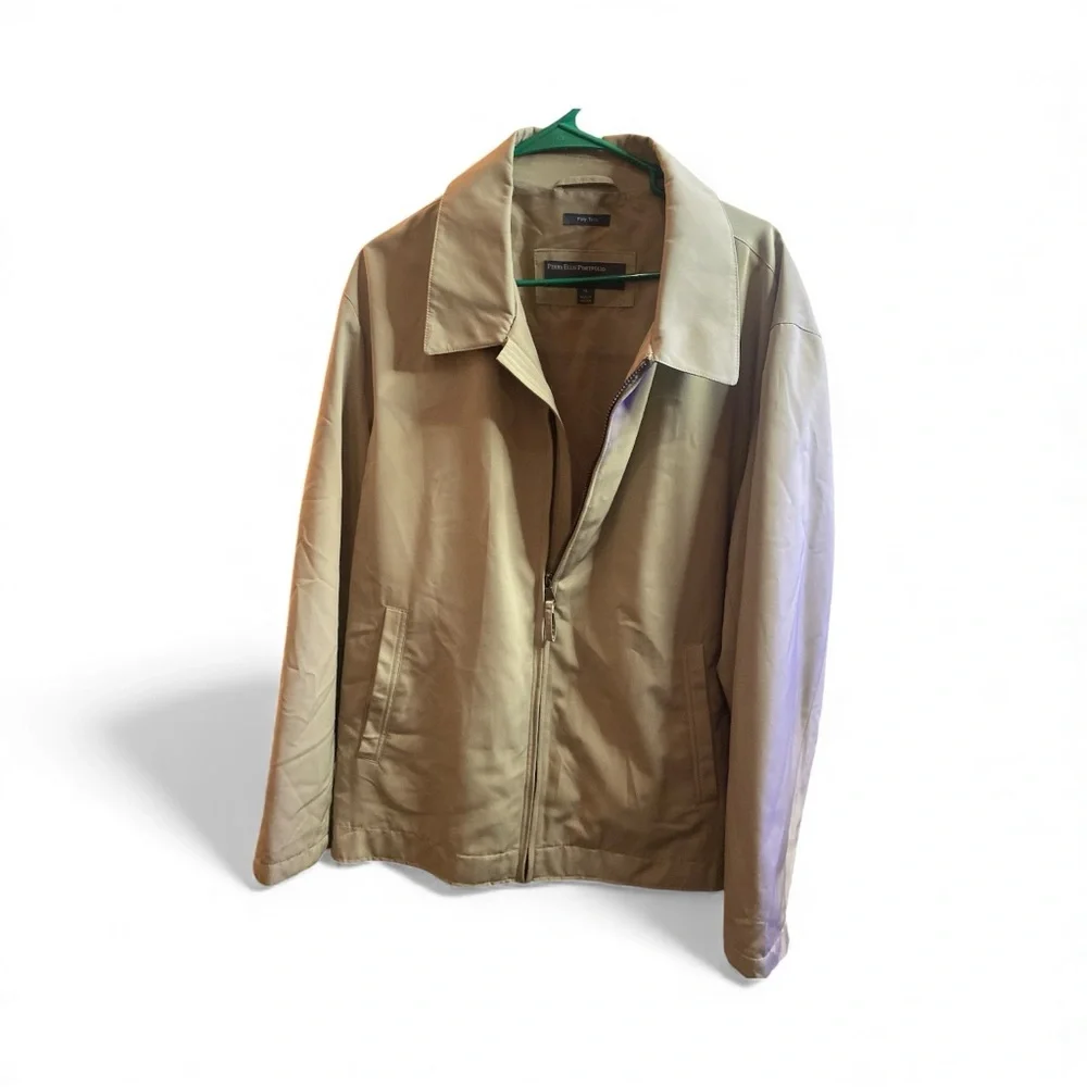 Perry Ellis Portfolio Poly Tech Harrington Jacket Khaki Beige XL - Picture 2 of 6